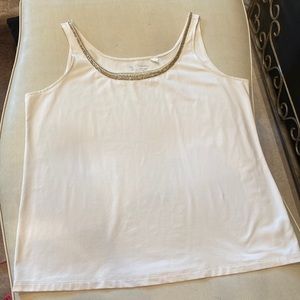 Chico’s Jeweled Neckline Cream Stretch Tank